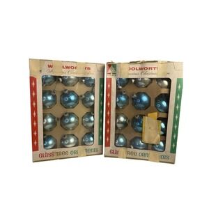 Vintage Woolworth's America's Christmas Store Glass Tree Ornaments Blue Silver